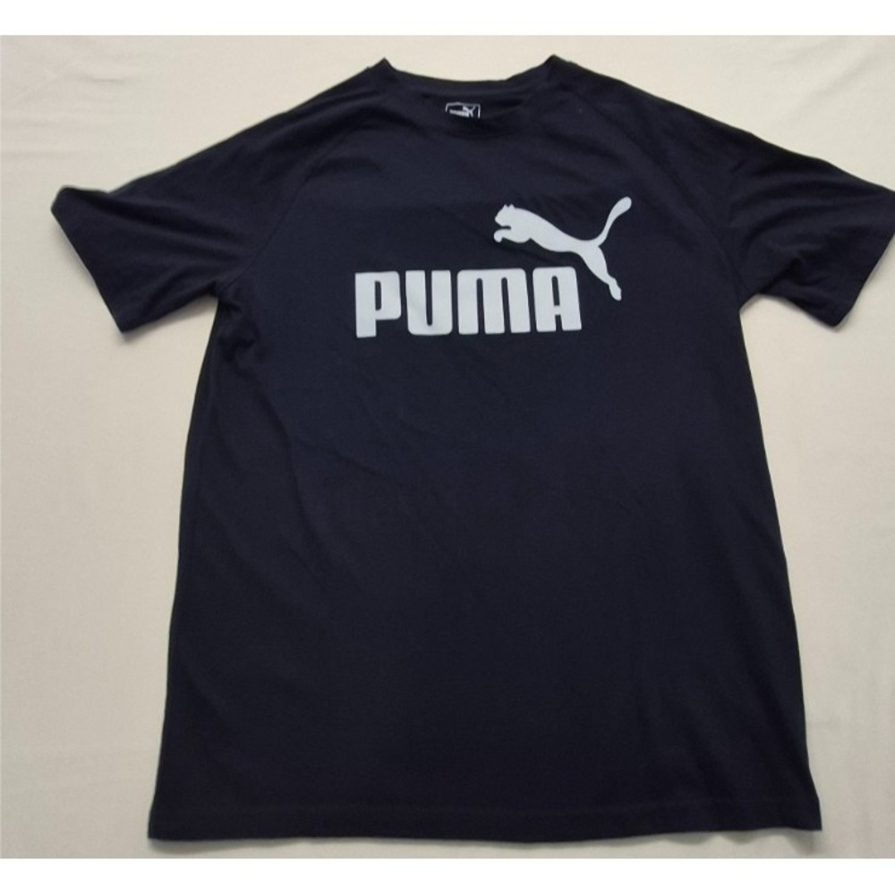 Puma men's navy blue t-shirt‎ sz. M white classic graphic logo crew neck Cotton